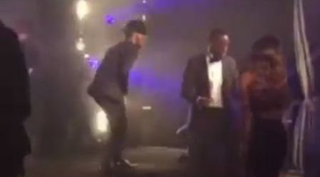 Didier Drogba and Eden Hazard dancing on stage with Christina Milian